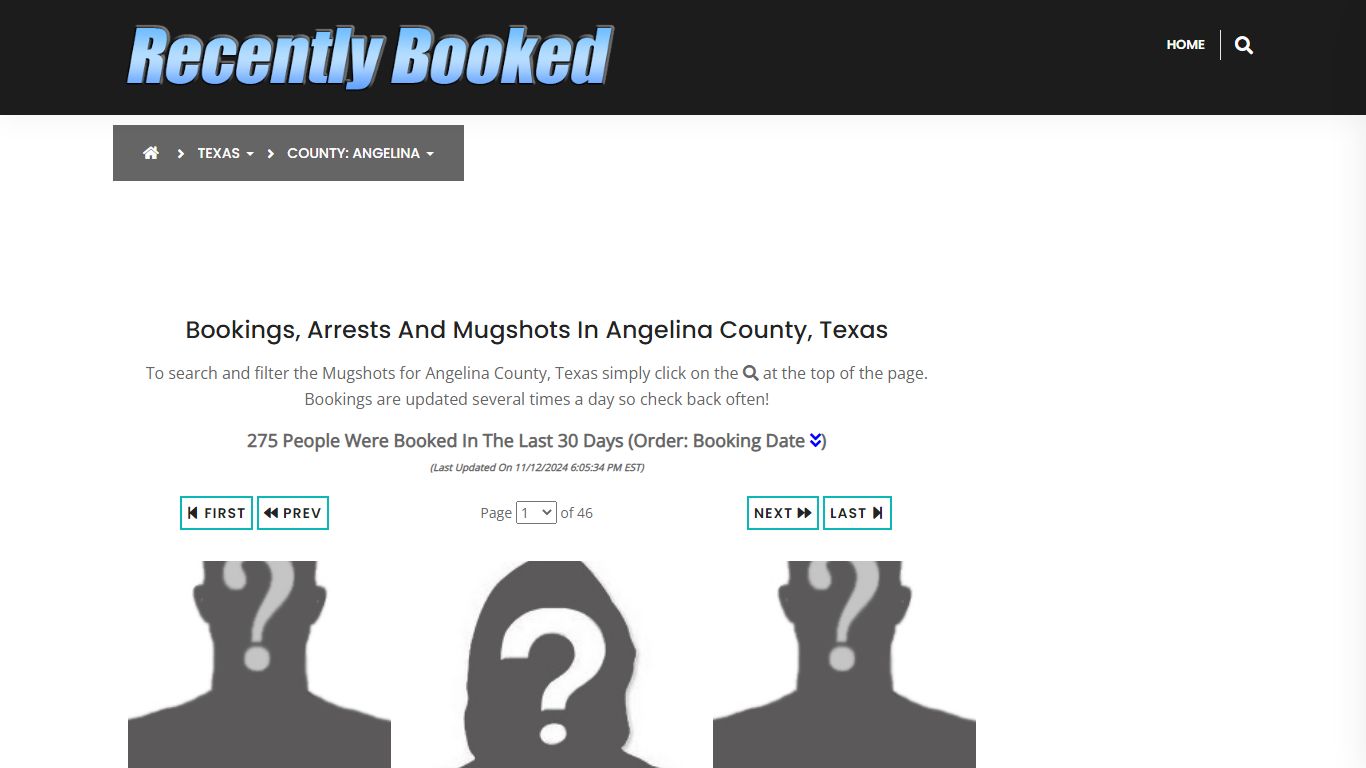 Bookings, Arrests and Mugshots in Angelina County, Texas - Recently Booked