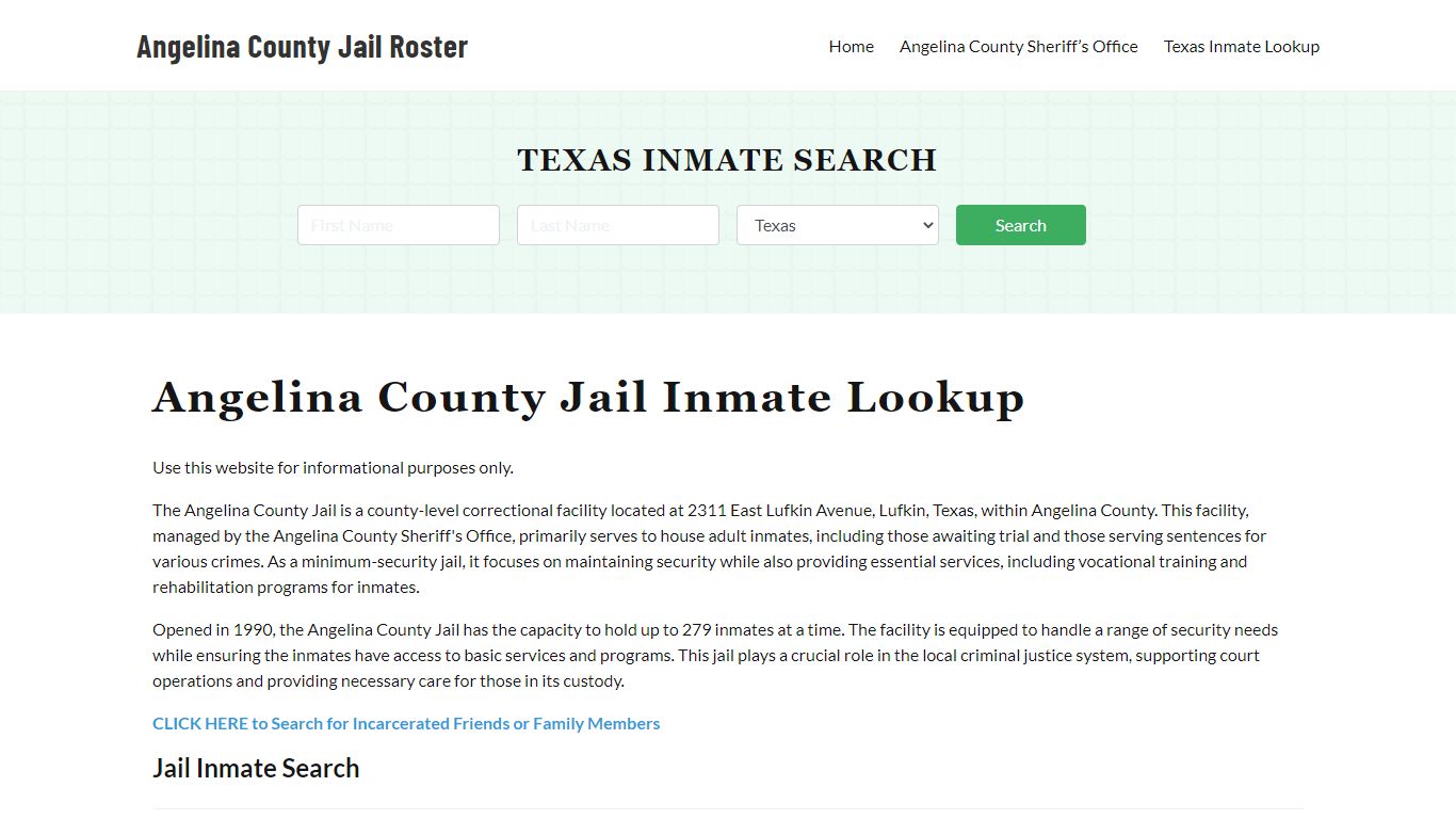 Angelina County Jail Roster Lookup, TX, Inmate Search