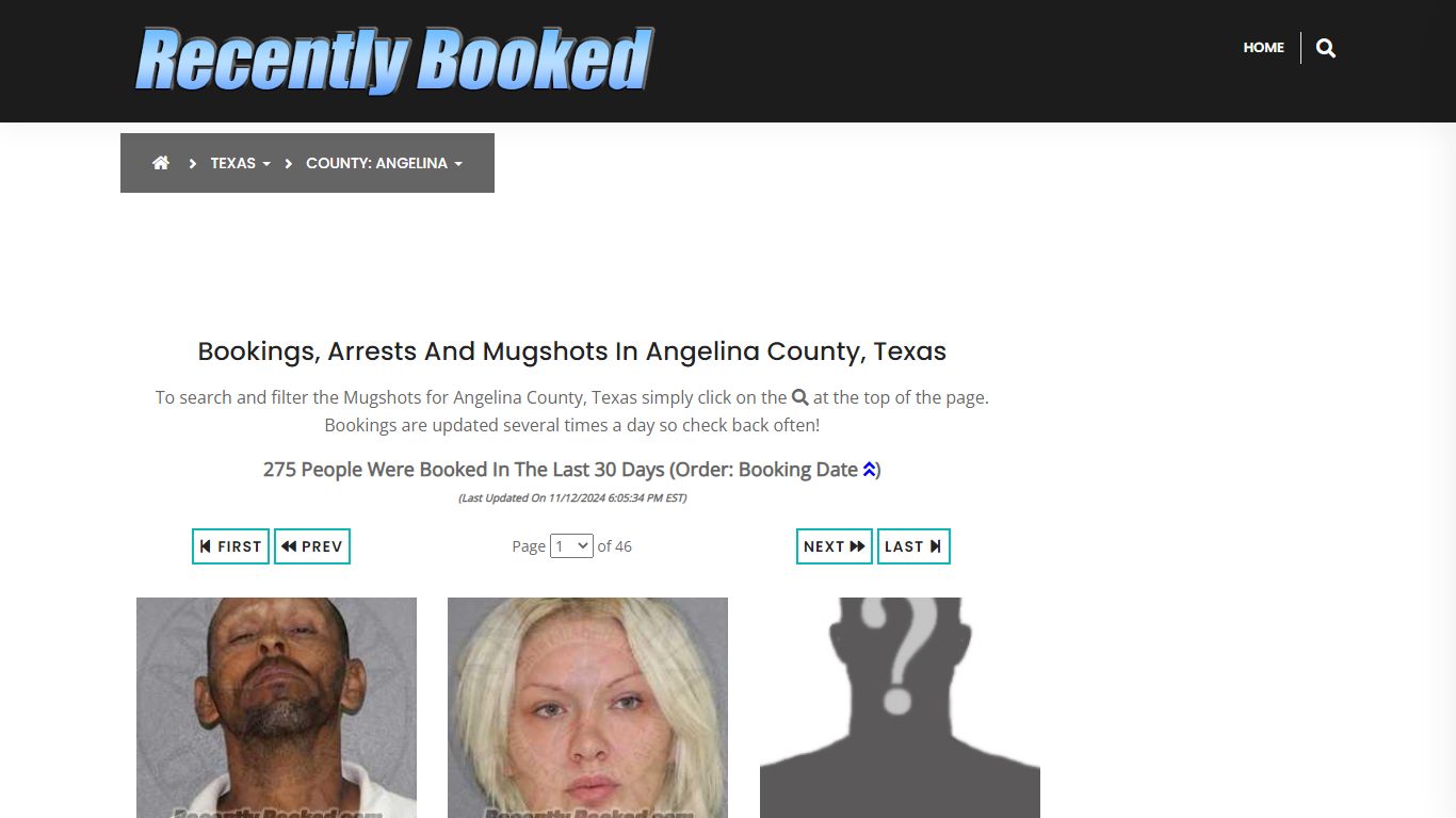 Bookings, Arrests and Mugshots in Angelina County, Texas - Recently Booked